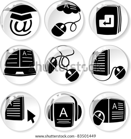 e-learning icons in glassy balls