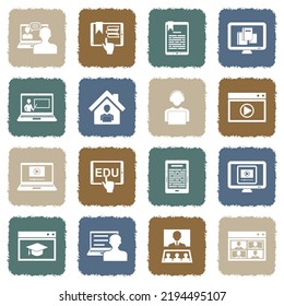 E-learning Icons. Grunge Color Flat Design. Vector Illustration.