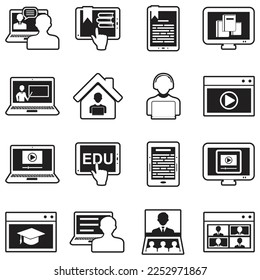 E-learning Icons. Line With Fill Design. Vector Illustration.