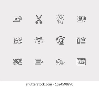Elearning icons set. Biology and elearning icons with distance leaning, scissors and informatics. Set of chemistry for web app logo UI design