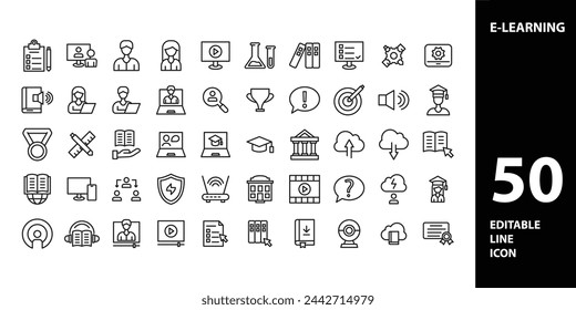 E-learning icons set. Collection of simple editable icons for web design, app, and more.