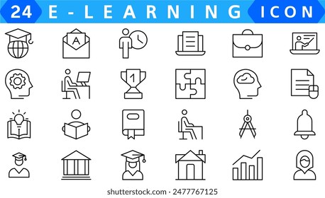 E-learning icons set. Collection of simple editable icons for web design, app, and more.