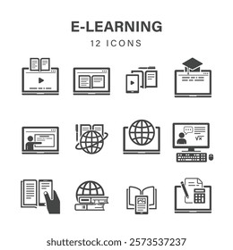 E-Learning Icons Set Flat Illustration