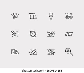 Elearning icons set. Genetics and elearning icons with telescope, books and exam paper. Set of drawing for web app logo UI design.