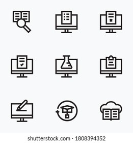 Iconos de aprendizaje electrónico ajustar línea con fondo blanco - vector