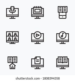 Elearning icons set line with white background - vector