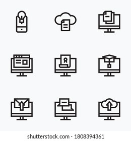 Iconos de aprendizaje electrónico ajustar línea con fondo blanco - vector