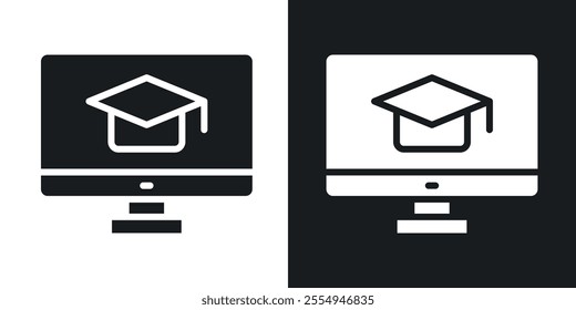 E-learning icons in solid black and white colors