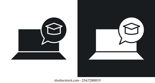 E-learning icons in solid black and white colors