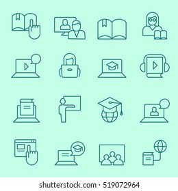 E-learning icons, thin line, flat design