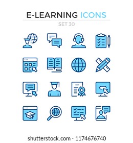 E-learning icons. Vector line icons set. Premium quality. Simple thin line design. Modern outline symbols, pictograms.