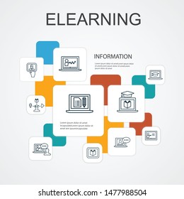 eLearning Infographic 10 line icons template. Distance Learning, Online Training, Video training, Webinar simple icons