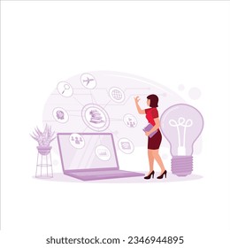 E-Learning. Innovatives Konzept für Online-Bildung und Internettechnologie. Wireframe Hand berühren digitale Schnittstelle. Trend Moderne Vektorgrafik.