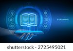 E-learning. Innovative online education technology concept. Remote education via smartphone app. Distance education with mobile app. Webinar, teaching, online training courses. Vector illustration.