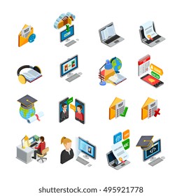 E-learning isometric icons set with books and education symbols isolated vector illustration 