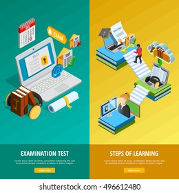 E-learning isometric vertical banners set with test symbols isolated vector illustration 