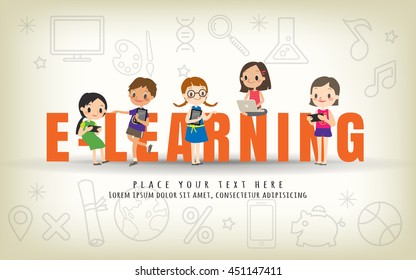 e-learning kids education course concept vector illustration