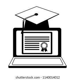 elearning laptop with hat and diploma graduation