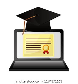 elearning laptop with hat and diploma graduation