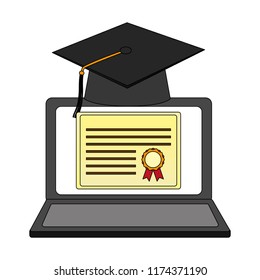elearning laptop with hat and diploma graduation
