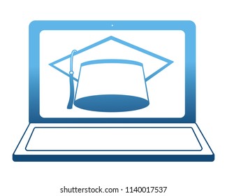 elearning laptop with hat graduation