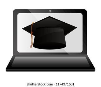 elearning laptop with hat graduation