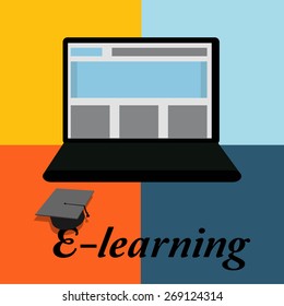E-learning, laptop over  color background