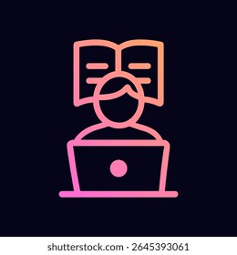 Elearning laptop reader knowledge and education. Icon symbol illustration