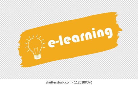 e-Learning And Lightbulb Brushstroke Banner - Yellow Vector Illustration - Isolated On Transparent Background