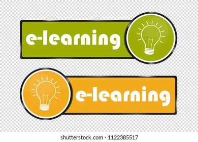 e-Learning And Lightbulb Square And Circle Buttons - Vector Illustration - Isolated On Transparent Background
