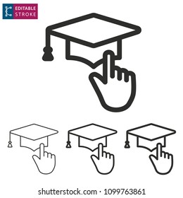 E-learning line icon. Editable stroke. Vector illustration on a white background. Digital, distance, education, online, training, webinar, ets.
