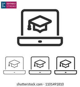 E-learning line icon. Editable stroke. Vector illustration on a white background. Learn, digital, distance, education, online, webinar, ets.