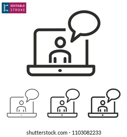 E-learning line icon. Editable stroke. Vector illustration on a white background. Learn, digital, distance, education, online, webinar, ets.