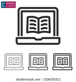 E-learning line icon. Editable stroke. Vector illustration on a white background. Learn, digital, distance, education, online, webinar, ets.