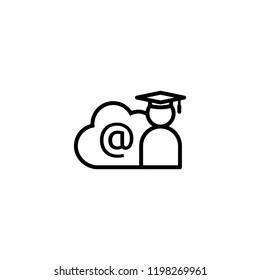 E-learning line icon. Online internet education symbol. graduation cap with cloud concept. digital graduate business sign. logo for web site, mobile app, UI, infographic. Isolated vector illustration