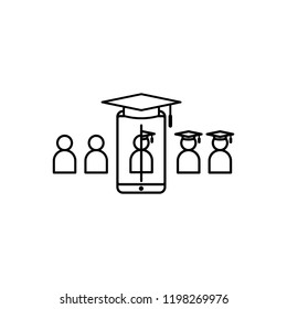 E-learning line icon. Online internet education symbol. graduation process on smartphone screen. graduate business sign. logo for web site, mobile app, UI, infographic. Isolated vector illustration