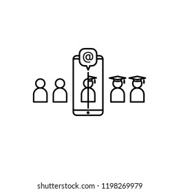 E-learning line icon. Online internet education symbol. graduation process on smartphone screen. graduate business sign. logo for web site, mobile app, UI, infographic. Isolated vector illustration