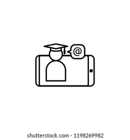 E-learning line icon. Online internet education symbol. graduation cap on smartphone screen. graduate business sign. logo for web site, mobile app, UI, infographic. Isolated vector illustration