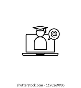 E-learning line icon. Online internet education symbol. graduation cap on laptop screen. digital graduate business sign. logo for web site, mobile app, UI, infographic. Isolated vector illustration