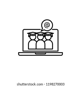 E-learning line icon. Online internet education symbol. graduation cap on laptop screen. digital graduate business sign. logo for web site, mobile app, UI, infographic. Isolated vector illustration