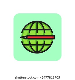 Elearning line icon. Pen, globe, planet. Online education concept. Can be used for topics like distance courses, studying abroad, communication.