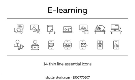 E-learning line icon set. Smartphone, computer, workstation. tutorial concept. Can be used for topics like web design, technology, education