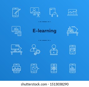E-learning line icon set. Smartphone, computer, workstation. tutorial concept. Can be used for topics like web design, technology, education
