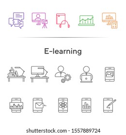 E-learning line icon set. Smartphone, computer, workstation. tutorial concept. Can be used for topics like web design, technology, education