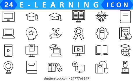 E-learning line icons collection. Education, school, knowledge, online education icons. UI icon set. Thin outline icons pack. Vector illustration