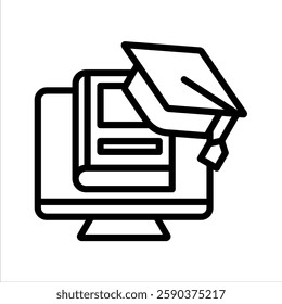 Elearning Line Vector Illustration On White Background.
