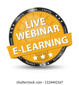 e-Learning Live Webinar Yellow Glossy Button - Vector Illustration - Isolated On White Background