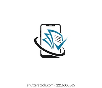 E-learning Logo Design Concept. Smartphone Education Technology Digital E-Book Vector Icon.
