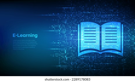 E-learning made with binary code. Innovative online education. Webinar, teaching, online training courses. Skill development. Digital binary data streaming digital code background. Vector illustration