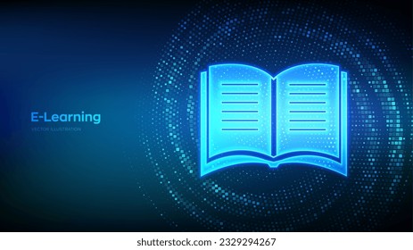 E-learning made with binary code. Innovative online education. Webinar, teaching, online training courses. Skill development. Virtual tunnel warp made with digital code. Data Flow. Vector Illustration